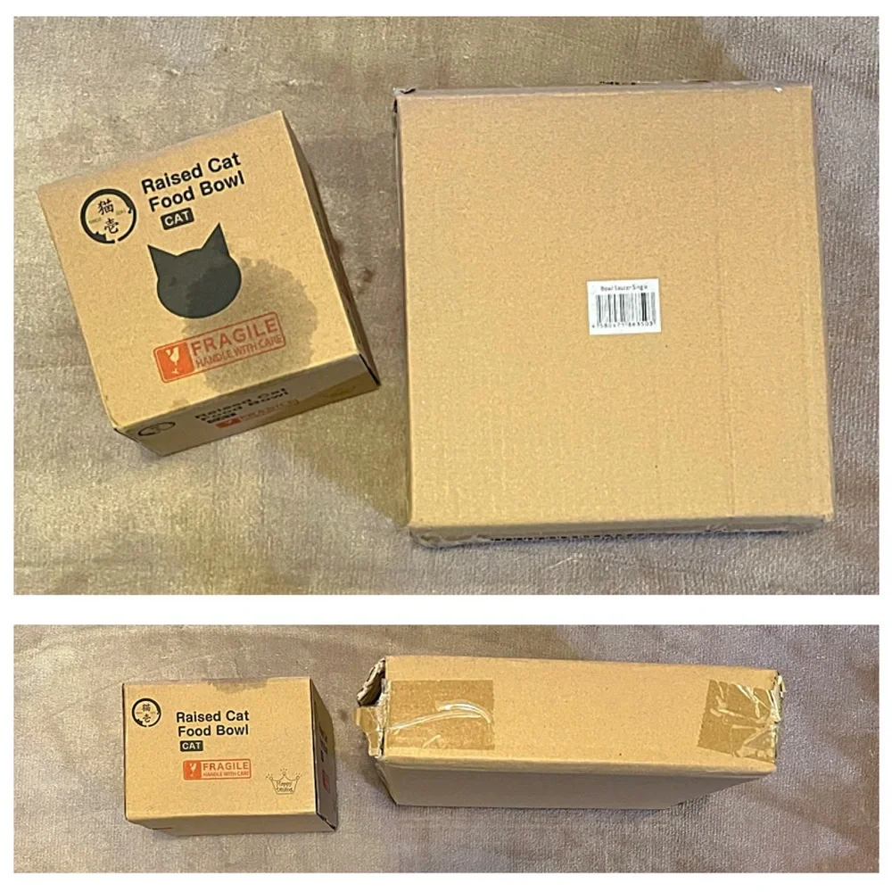 NECOICHI Porcelain Cat Food Bowl and Dining Tray with boxes Raised Bowl